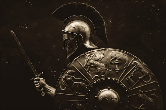 Roman warrior, spartan with shield and sword