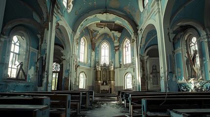 Obraz premium hall of the abandoned church : Generative AI