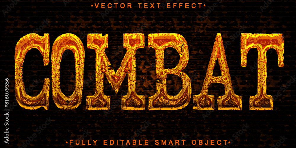 Poster dark orange worn combat vector fully editable smart object text effect