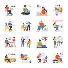 People Working Flat Character Icons