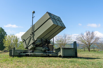 Green painted modern NASAMS air defense missile system launch containers