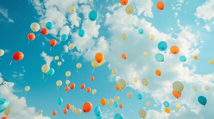 Fototapeta premium A bunch of colorful balloons are floating in the sky