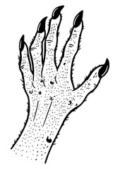 Obraz premium Hand of fabulous monster sketch engraving PNG illustration. T-shirt apparel print design. Scratch board imitation. Black and white hand drawn image.