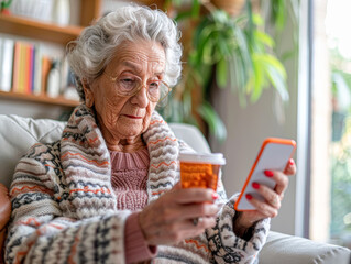 an elderly person using technology to manage their health, such as scheduling doctor's appointments or ordering medication online