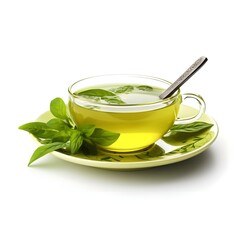 cup of tea with mint leaves on white background Generative AI