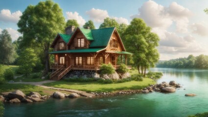 Fototapeta premium house on the river Generated Ai 
