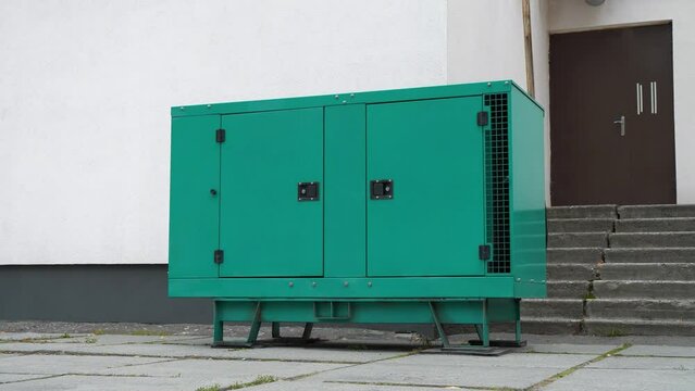 Diesel powered generator. Power station is an independent, complete power generation device and system. Source of electric energy, connected to building