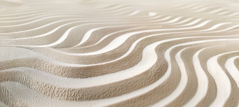 Ripples on white sand background, Japanese garden serenity and spirituality 