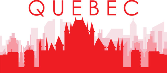 Fototapeta premium Red panoramic city skyline poster with reddish misty transparent background buildings of QUEBEC, CANADA