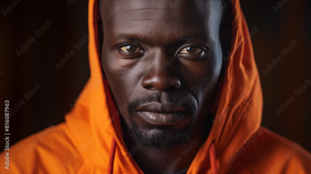 Wall mural portrait of a south sudanese, orange background