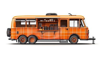 Vibrant Orange Mobile Kitchen Cruising a Blank Canvas