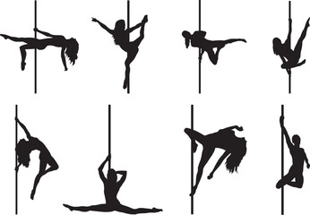 Set of Pole Dancer. Vector Silhouettes