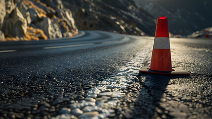 road divider on a mountain road : Generative AI