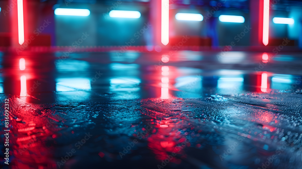 Aufkleber light effect blurred background wet asphalt night view of the city neon reflections on the concrete 