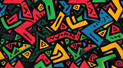 colourful green african geometric seamless pattern with grunge effect noodle.