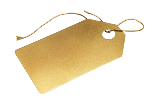 Blank golden tag tied with a thin rope.