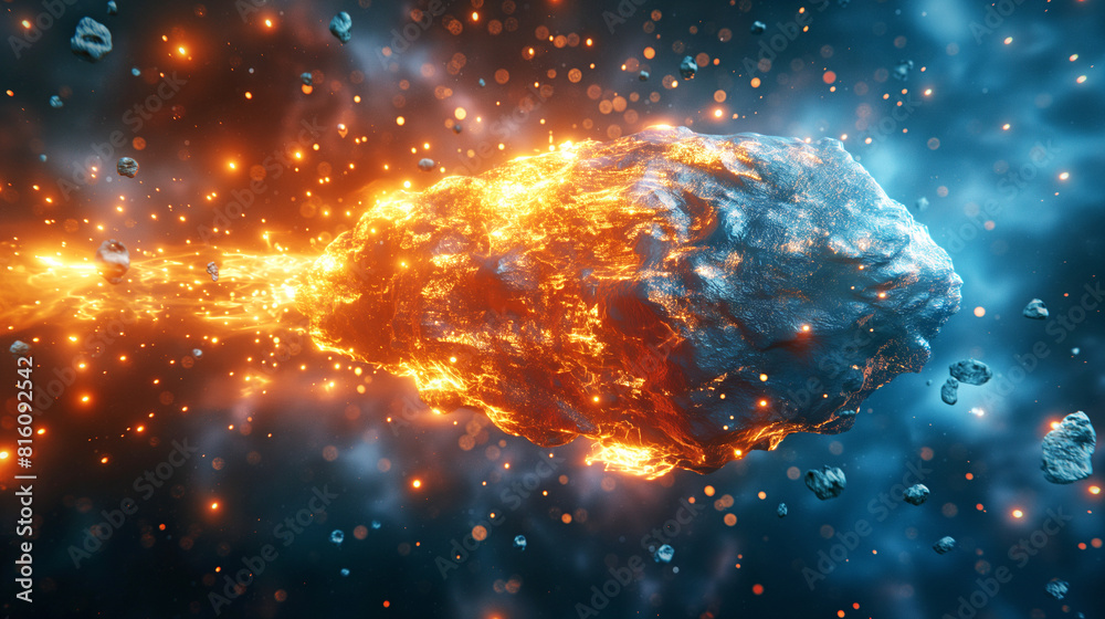 Canvas Prints realtistic of space meteor, comet or asteroid with fire trail. meteorite fireball or star cosmic obj