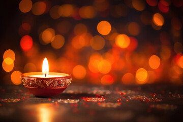 oil lamp with red light blur bokeh background.