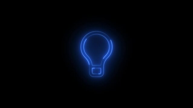 Neon glowing blue color tool tip bulb icon on black background animation