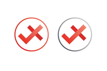 Obraz premium Red and gray circle with a check mark and a cross mark.