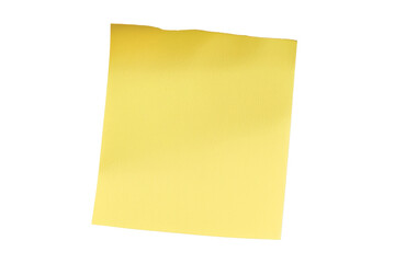 Yellow sticky note with torn edges on transparent background