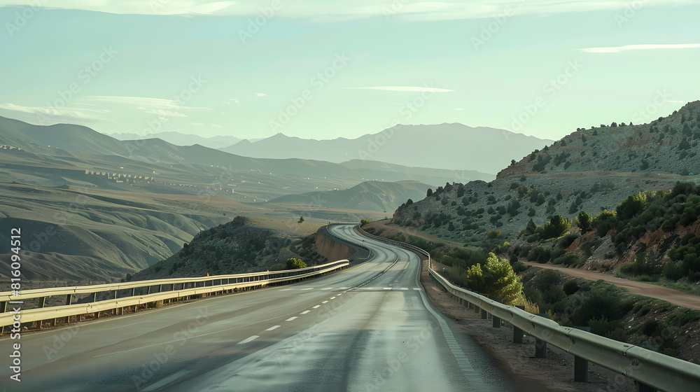 Aufkleber landscape of empty highway on mountain in morocco : generative ai