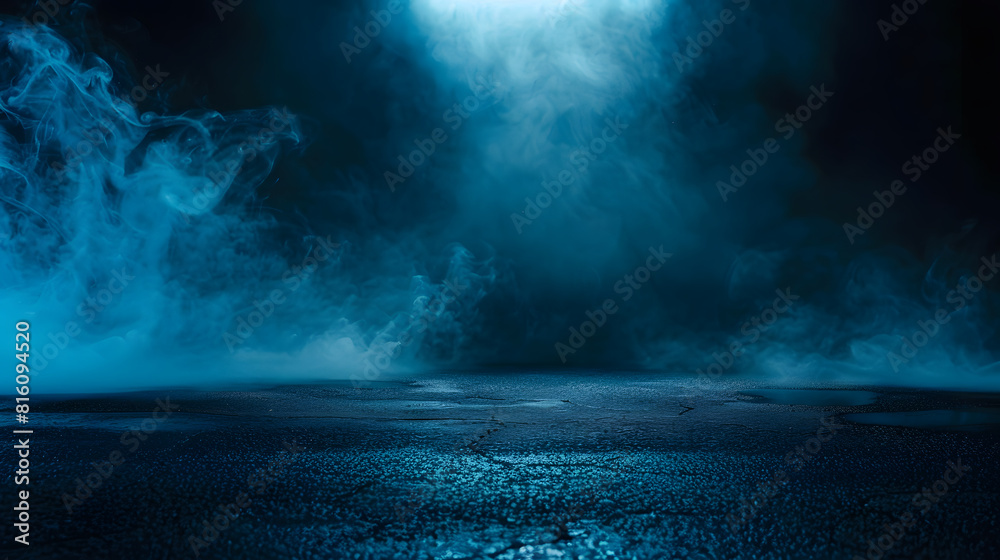 Aufkleber a dark empty street dark blue background an empty dark scene neon light spotlights the asphalt floor
