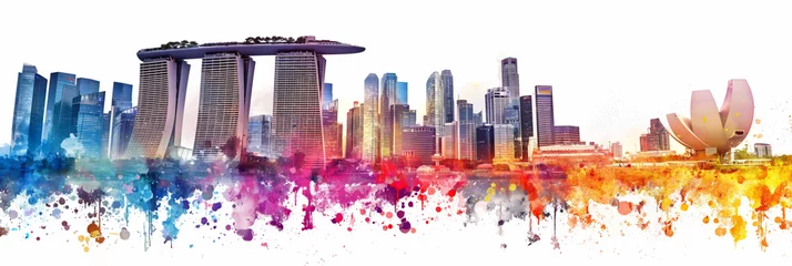 Singapore. Violet skyscrapers in a mesmerizing watercolor art of Singapore skyline. Generative AI