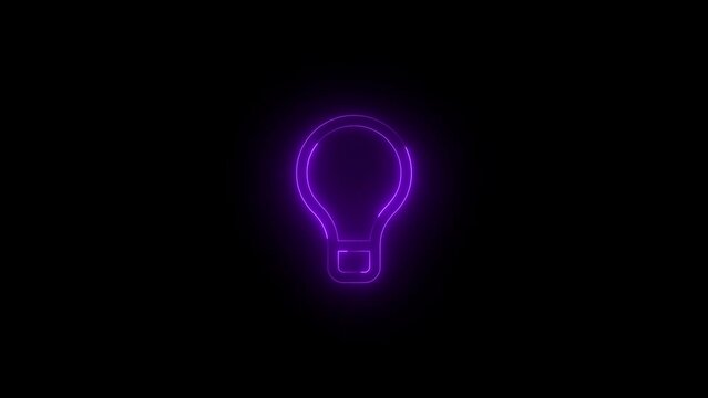 Neon glowing purple color tool tip bulb icon on black background animation
