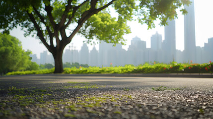 Obraz premium Asphalt road and green tree with city skyline in Hangzhou China : Generative AI