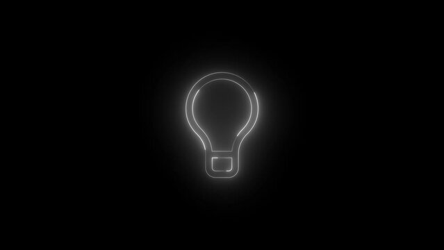 Neon glowing white color tool tip bulb icon on black background animation