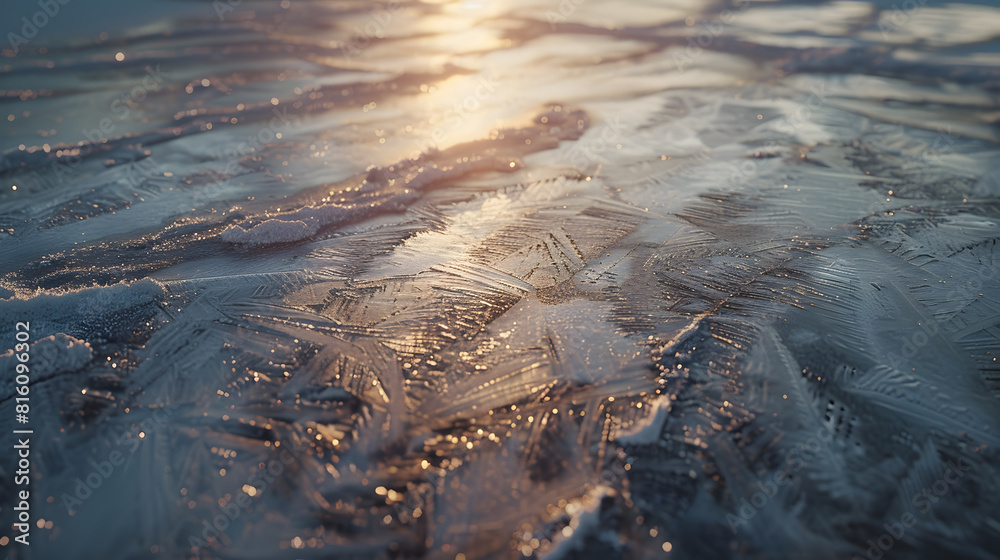 Aufkleber the surface of the ice river with traces of shoes : generative ai