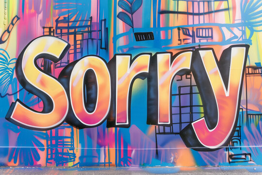 signboard with the word "Sorry" against a vibrant and colorful background, conveying the message of apology in a visually impactful way. The image prompts viewers to consider the i