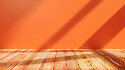 Wooden floor on orange background show for cosmetic products template for mockup : Generative AI