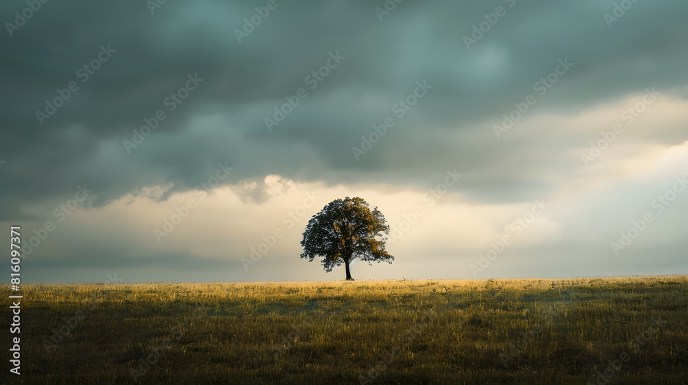 Aufkleber beautiful lonely trees that can be seen on the background of the gloomy sky : generative ai