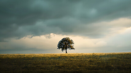 beautiful lonely trees that can be seen on the background of the gloomy sky : Generative AI