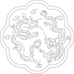 Vintage traditional ethnic flying dragon mythological animal drawing design vector illustration sketch
