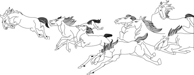 Vector illustration sketch design drawing of wild horse animal running