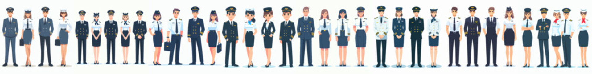 vector set of pilots standing