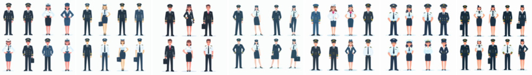 vector set of pilots standing