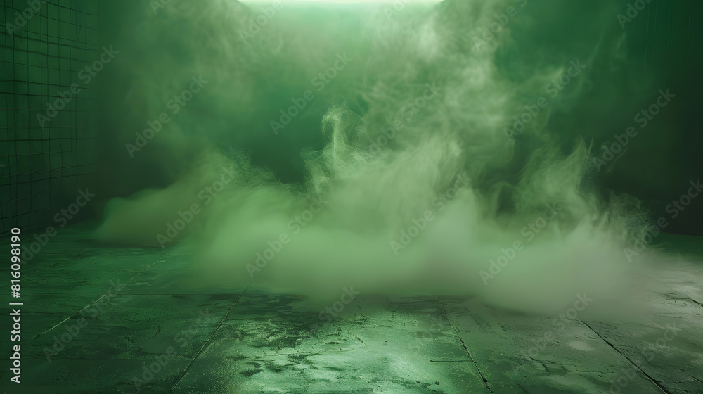 Poster green concrete marble stone floor with smoke float use as background for advertising abstract dark g