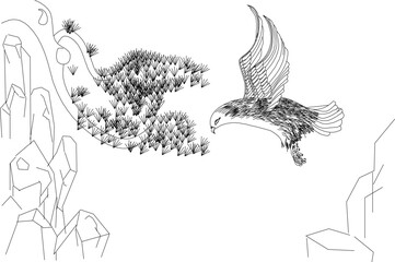 Sketch illustration vector traditional chinese ethnic eagle bird animal logo icon design
