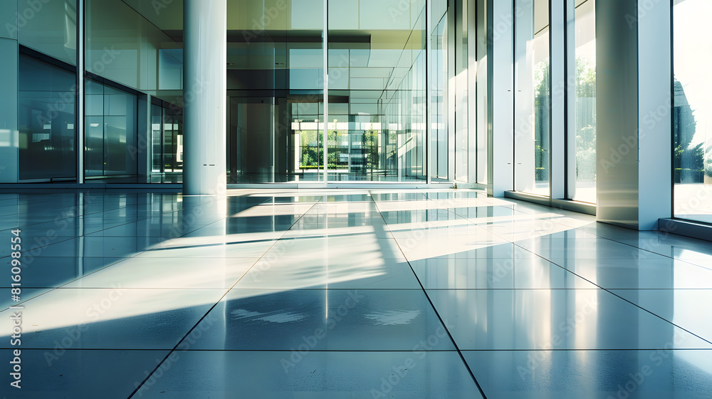 Poster empty ground floor in front of modern architecture exterior : Generative AI