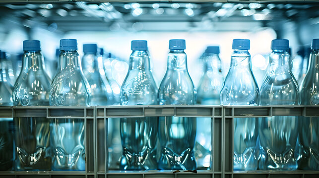 Water bottle crate stacked with empty glass bottle in storage New and clean from factory : Generative AI
