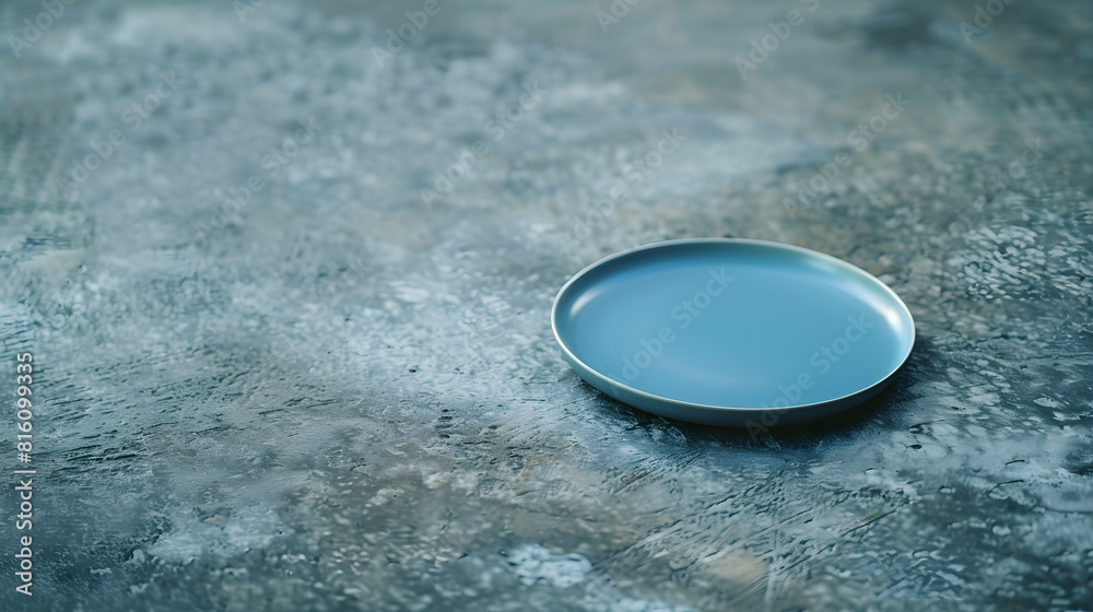 Poster Perspective view of empty blue plate on cement background Empty space for your design : Generative AI