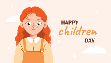 Happy children day. International childrens day. Vector of happy childrens day background poster with happy kid for poster, banner, card. First June