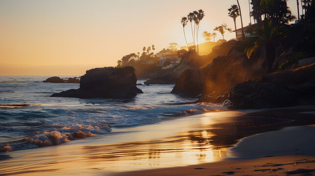 Sunset in Shaws Cove Laguna Beach : Generative AI