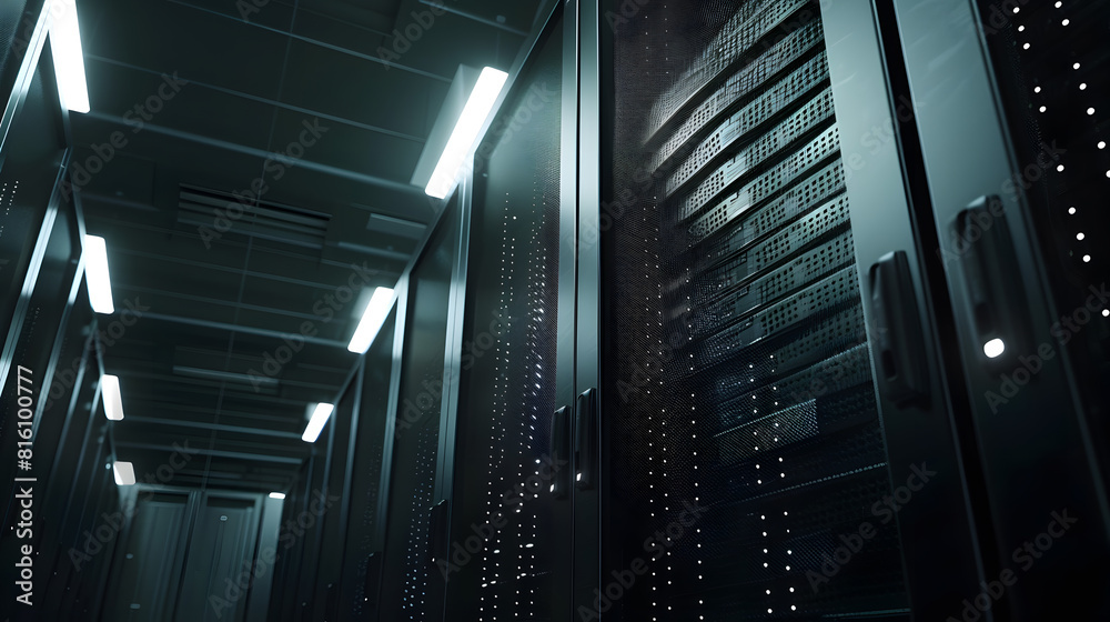 Fototapete shot of data center with multiple rows of fully operational server racks modern telecommunications a