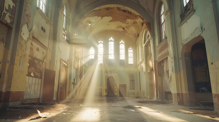 Obraz premium hall of the abandoned church : Generative AI