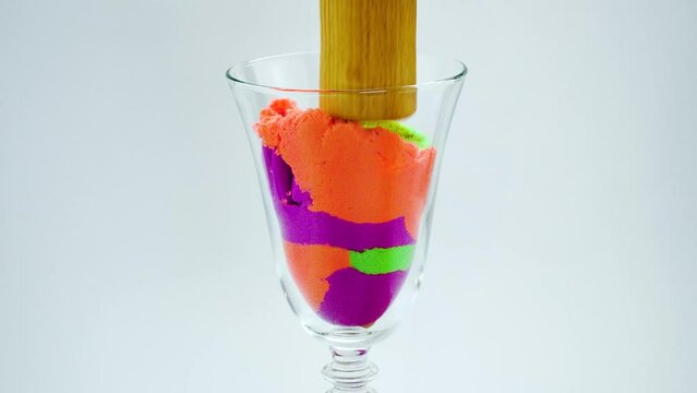 Crushing kinetic sand in a glass. Very Satisfying and Relaxing Kinetic Sand ASMR video. ASMR.